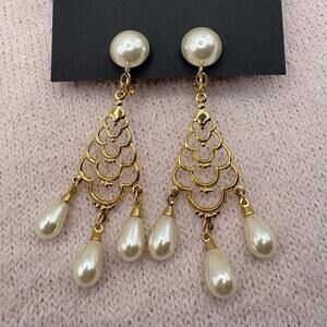 Napier Gold Pearl Chandelier Dangle Earrings